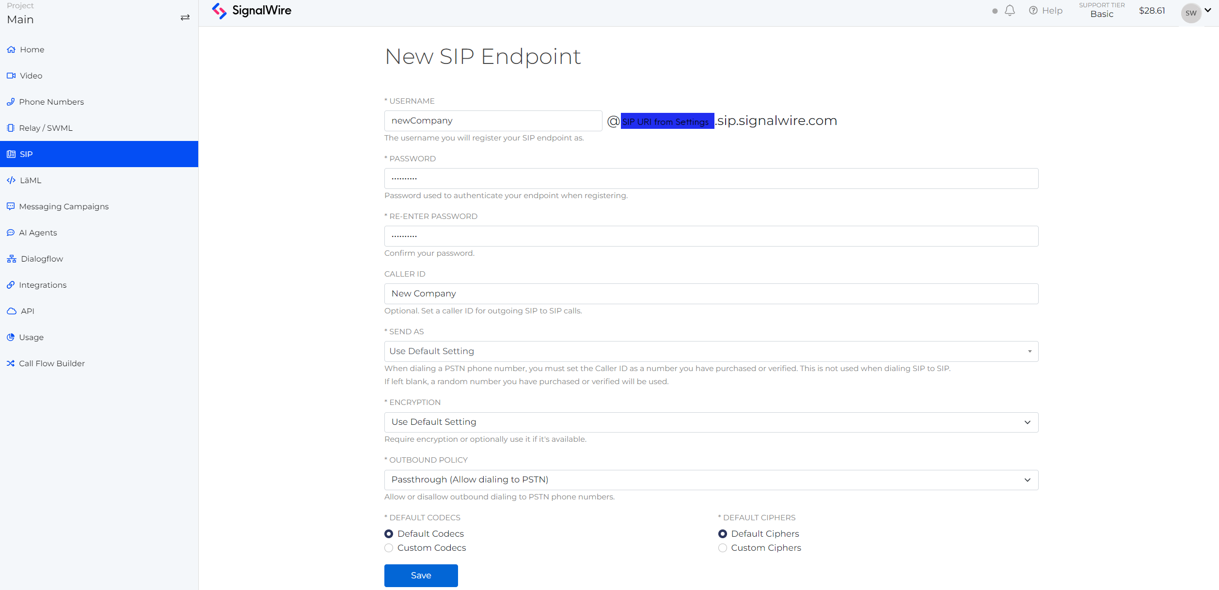New endpoint form.